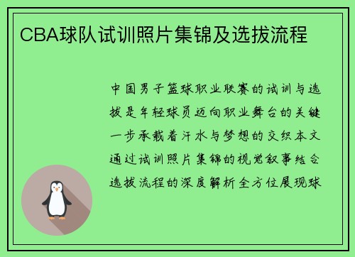 CBA球队试训照片集锦及选拔流程