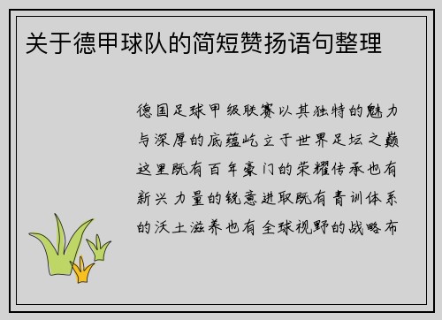 关于德甲球队的简短赞扬语句整理