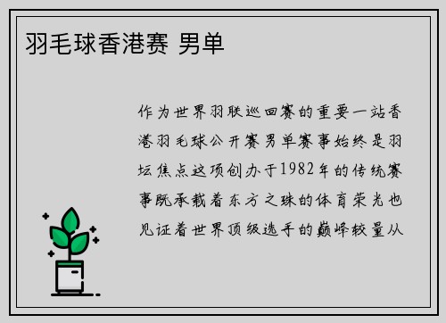 羽毛球香港赛 男单